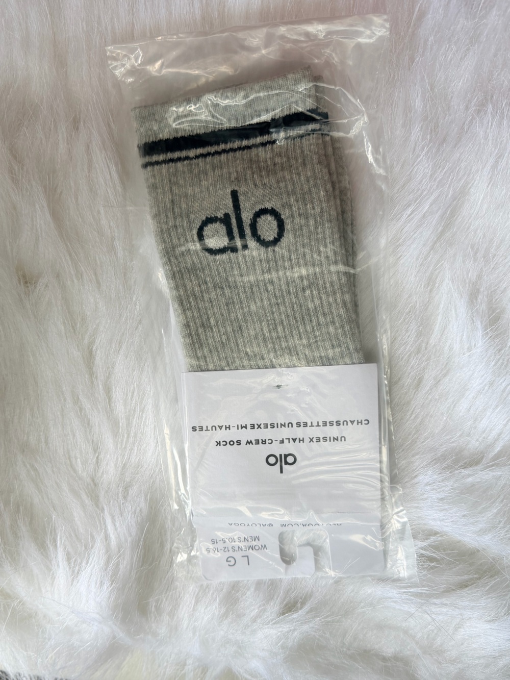 ALO Yoga Unisex Half-Crew Socks in Light Gray with Black Logo